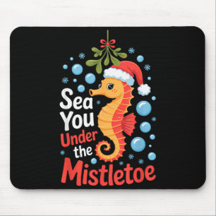 Mousepad Cavalo Marinho Divertido de Natal Chapéu de Papai