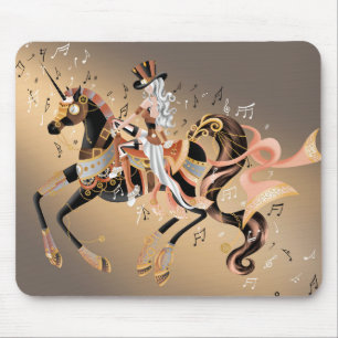 Mousepad Cavalo Mecânico Steampunk e Café Dourado da Senhor