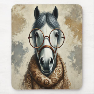Mousepad Cavalo na moda com Óculos - Arte Venenosa Engraçad