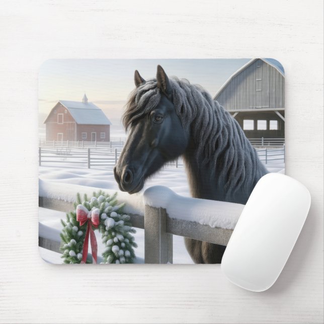 Mousepad Cavalo Negro Com Fúria De Natal (Com mouse)