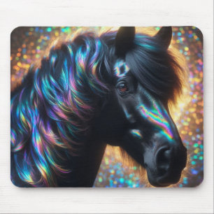 Mousepad Cavalo Negro com Mão Iridescente