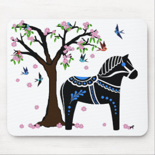 Mousepad Cavalo preto/branco/azul popular de Dala, pássaro