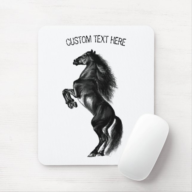 Mousepad Cavalo selvagem preto-e-fundo - Desenho preto e br (Com mouse)