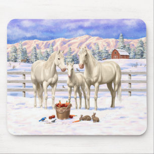 Mousepad Cavalos Brancos De Cremello Na Neve