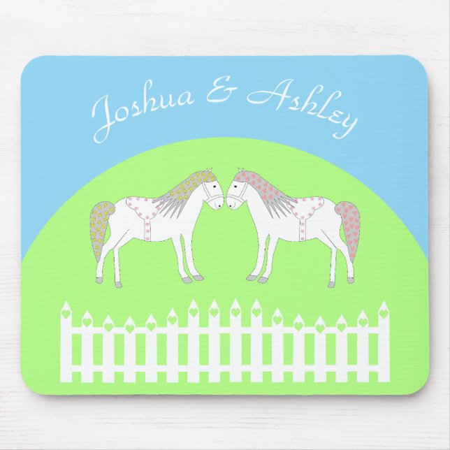 Mousepad Cavalos Brancos Lindos para Casamento Personalizad (Frente)