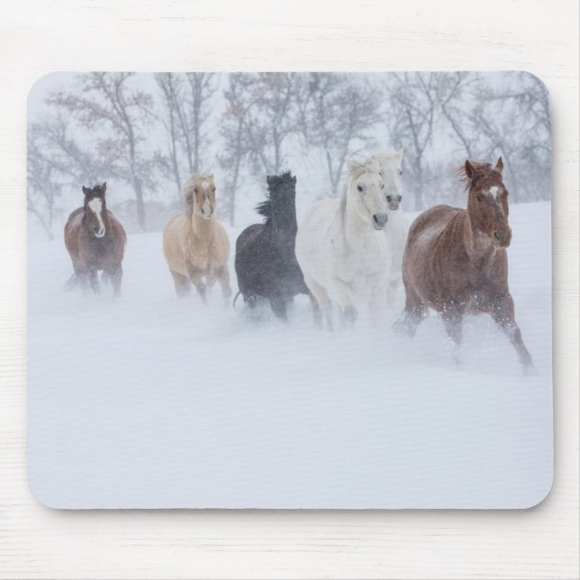 Mousepad Cavalos Correndo Através da Neve (Frente)