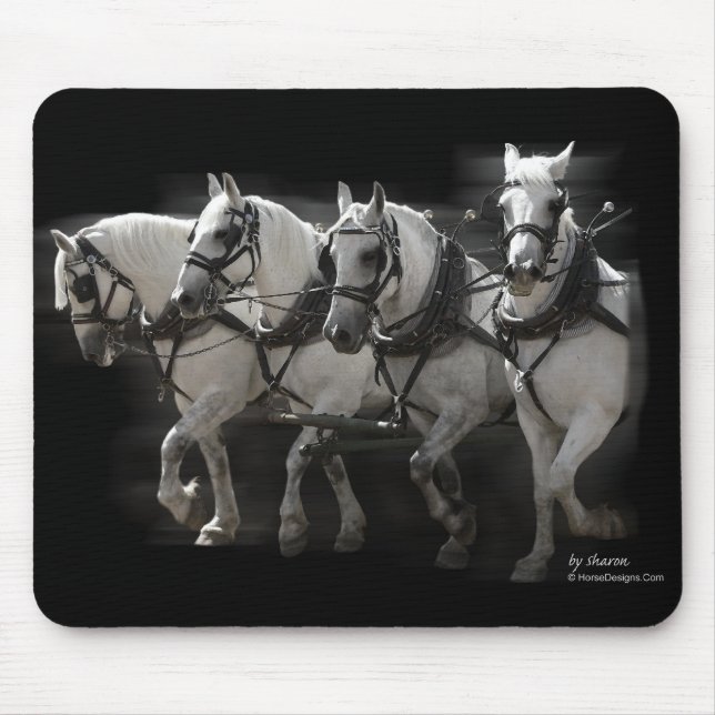 Mousepad Cavalos de esboço cinzentos de Percheron - quatro (Frente)