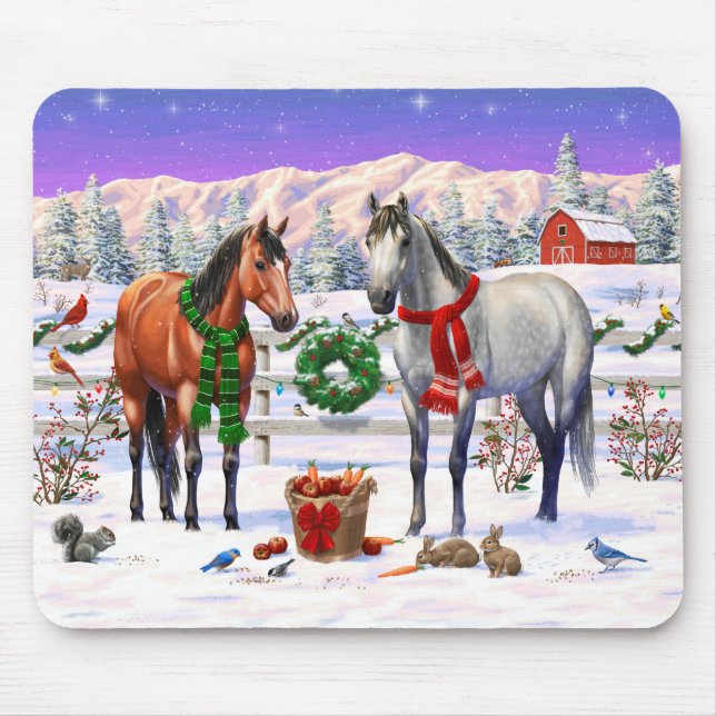 Mousepad Cavalos de Natal na neve (Frente)