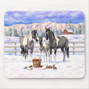 Mousepad Cavalos de pintura de Cinza Grulla Pinto em uma Fa