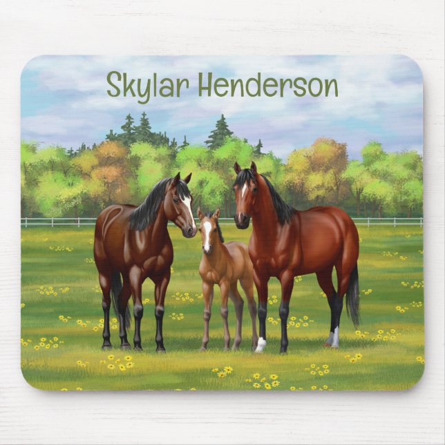 Mousepad Cavalos De Quarto De Baía Castanha Em Pastas De Ve (Frente)