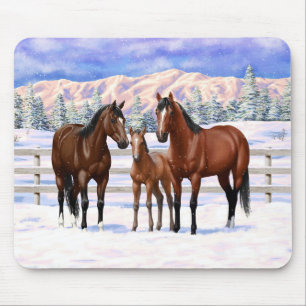 Mousepad Cavalos Do Quarto De Baía De Brown Em Neve