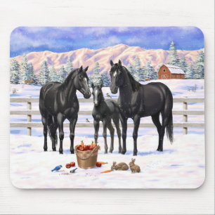 Mousepad Cavalos Do Quarto Negro Na Neve