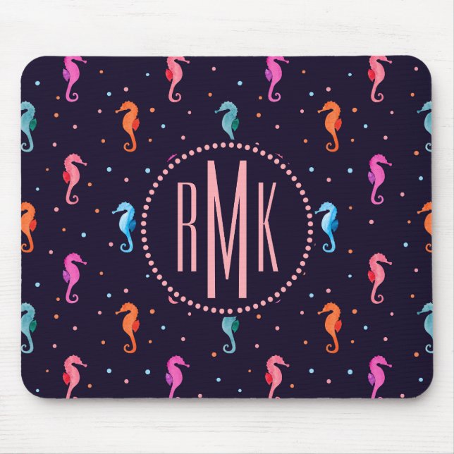 Mousepad Cavalos marinhos da aguarela no teste padrão dos (Frente)