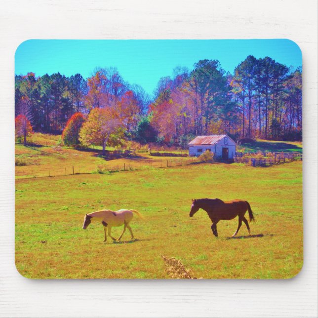 Mousepad Cavalos num Campo Colorido Arco-Íris (Frente)