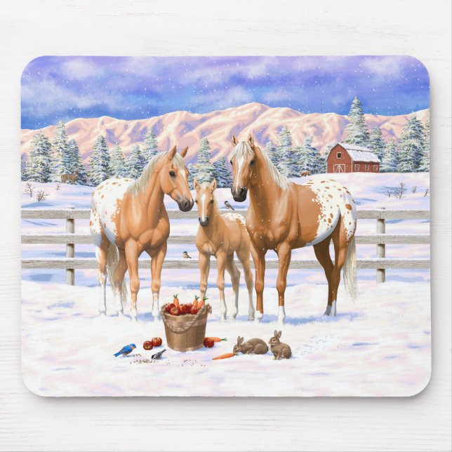 Mousepad Cavalos Palomino Appaloosa Na Neve (Frente)