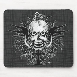 Mousepad Caveira Com Rosa, Cornos, Cruz, Ilustração De Asas