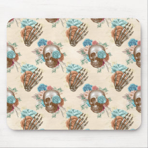 Mousepad Caveira de Boho e Esqueleto com Rosas