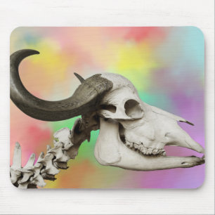 Mousepad Caveira de Buffalo em Fundo de Aquarela