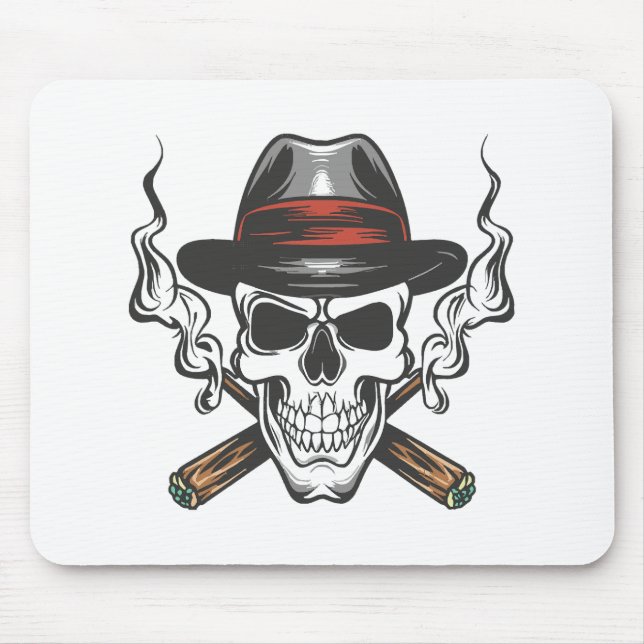 Mousepad Caveira de gângster com chapéu fedora (Frente)