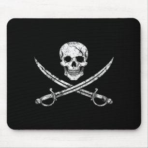 Mousepad Caveira de pirata ossos cruzados espada jolly roge