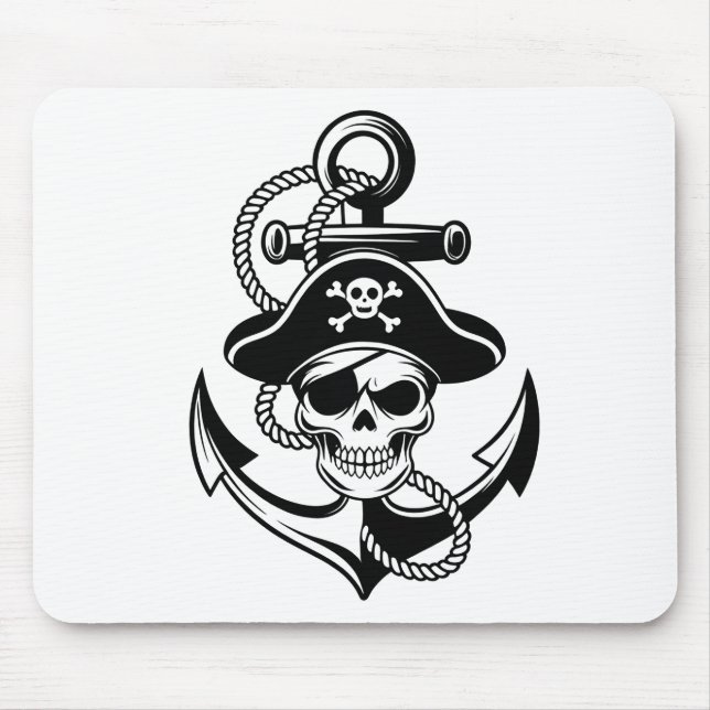 Mousepad Caveira e Âncora de Pirata Negrito - Design náutic (Frente)
