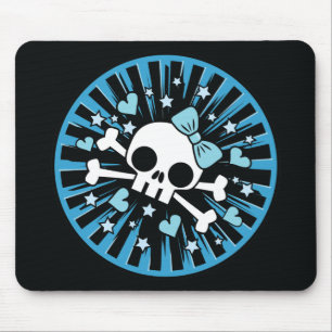 Mousepad Caveira e Ossos Cruzados Fofos - Azul