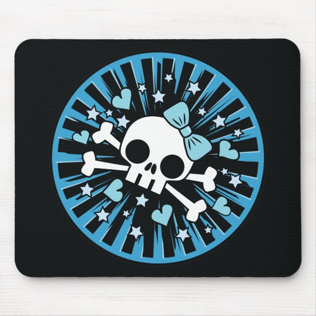 Mousepad Caveira e Ossos Cruzados Fofos - Azul (Frente)