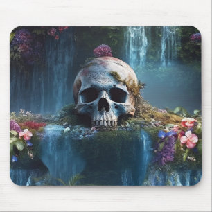 Mousepad Caveira entre Quedas d'água e Decoupage de Flores