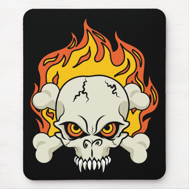 Mousepad Caveira Flamejante e Ossos Cruzados (Frente)
