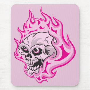 Mousepad Caveira Flamejante Rosa