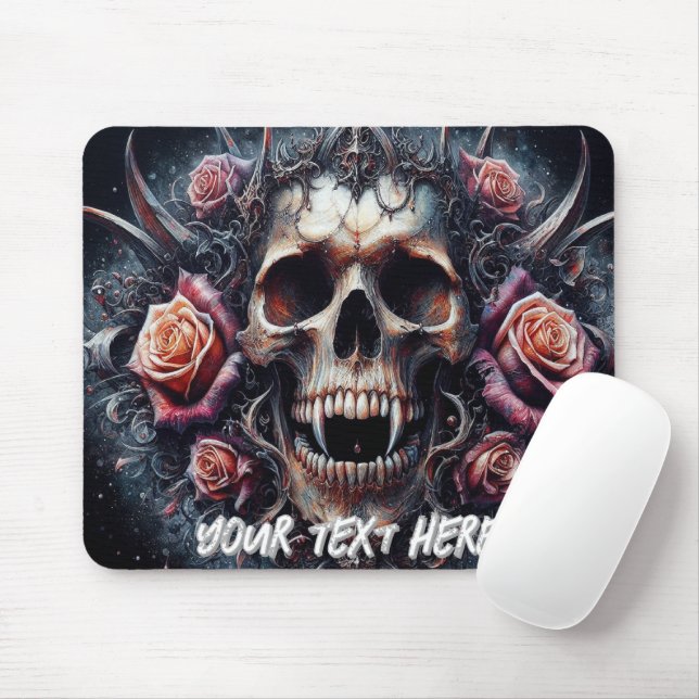 Mousepad Caveira Gótica Adornada com Rosas (Com mouse)