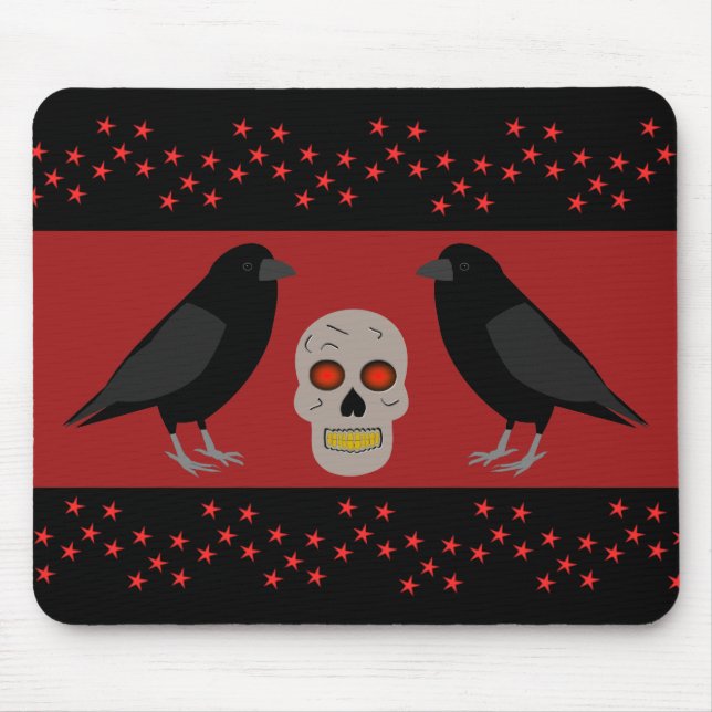 Mousepad Caveira Gótica e o Guardião Ravens Halloween (Frente)