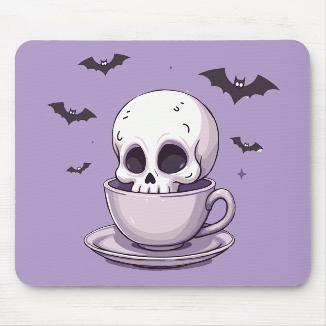 Mousepad Caveira Pastel Goth em Xícara de Chá (Frente)