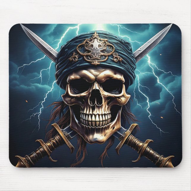 Mousepad Caveira Pirata com Bloco de Espadas (Frente)