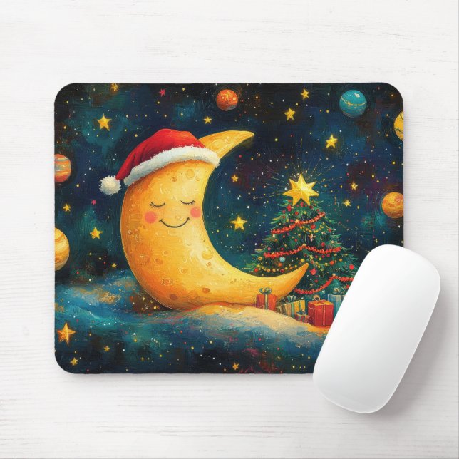 Mousepad Celebração Divertida da Lua Galáctica no Natal (Com mouse)