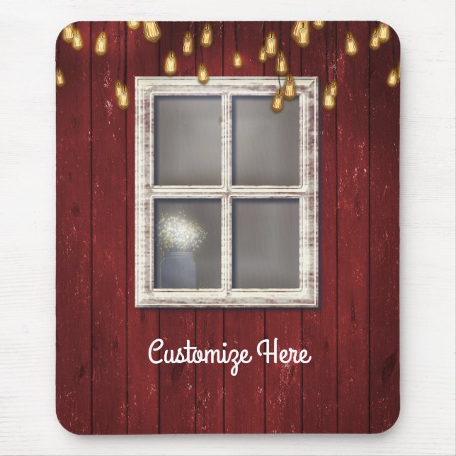Mousepad Celeiro Vermelho Janela & Luzes Rústico Casa de Ca (Frente)