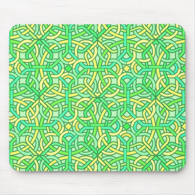 Mousepad Celtic Knot Irish Braid Padrão Verde Amarelo (Frente)