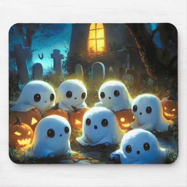 Mousepad Cemitério Noturno Spooky, Ghost do Dia das Bruxas (Frente)