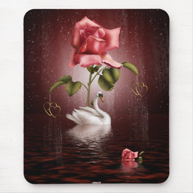 Mousepad Cena 3A dos corações dos rosas das cisnes (Frente)