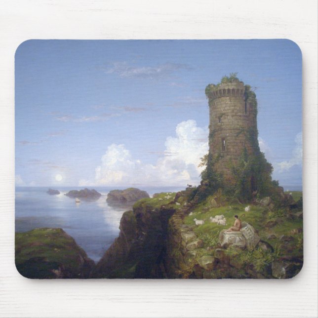 Mousepad Cena Costeira Italiana com Torre Arruinada (Frente)