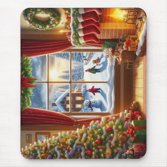 Mousepad Cena da Janela de Natal Cozy (Frente)