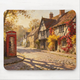 Mousepad Cena de Aldeia de Outono em Luz Dourada