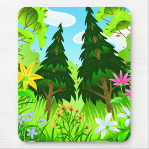 Mousepad Cena de Árvores e Flores da Floresta da Primavera