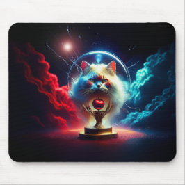 Mousepad Cena de Fantasia: Gato em um Globo com Maçã