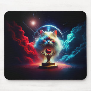 Mousepad Cena de Fantasia: Gato em um Globo com Maçã