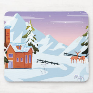 Mousepad Cena de inverno cheia de neve com veado