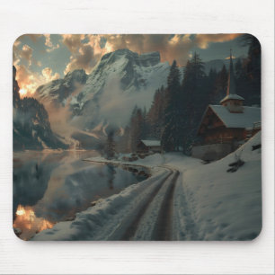 Mousepad Cena de inverno com edifícios em madeira
