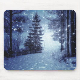 Mousepad Cena de inverno da Floresta Mágica Azul Lua