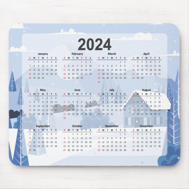 Mousepad Cena de inverno de 2024, Fofo com Cabina (Frente)