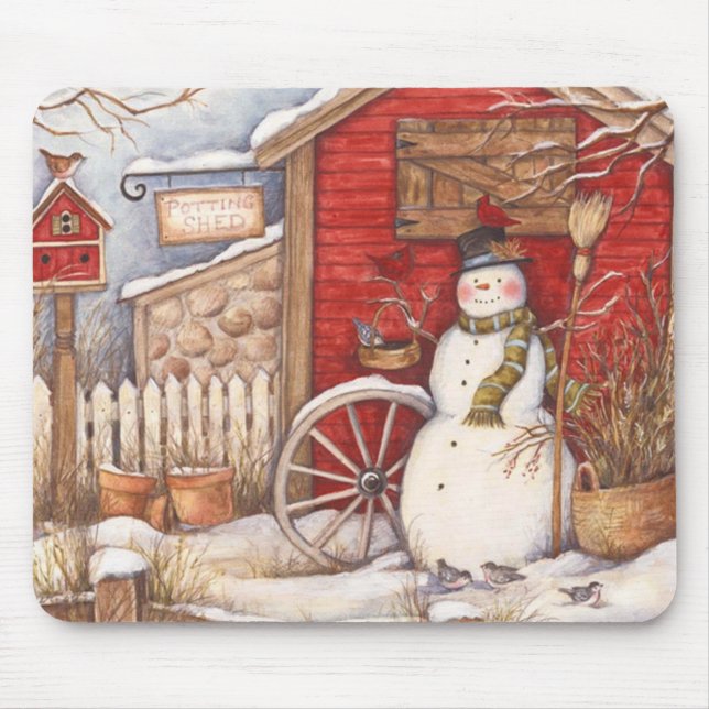 Mousepad Cena de inverno Rustic Snowman (Frente)